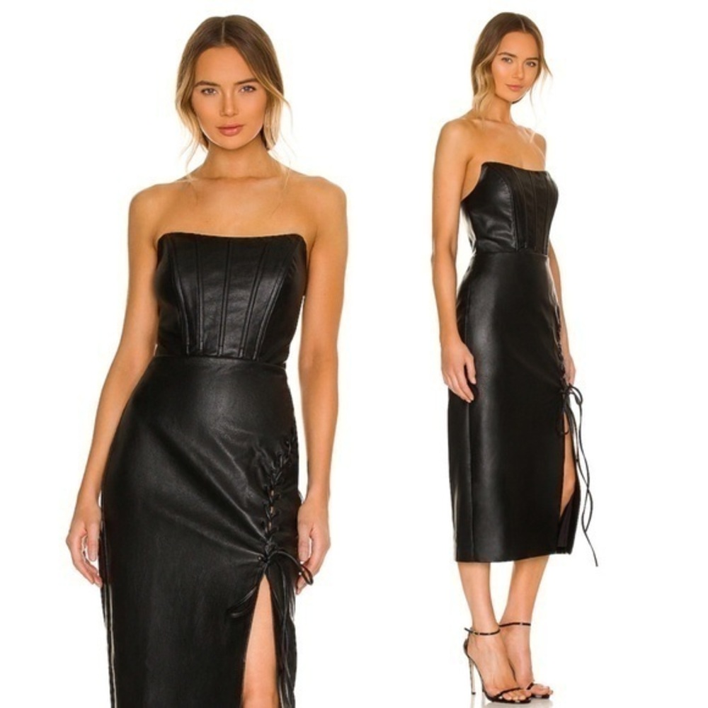 NBD Cosima Vegan Leather Midi Dress